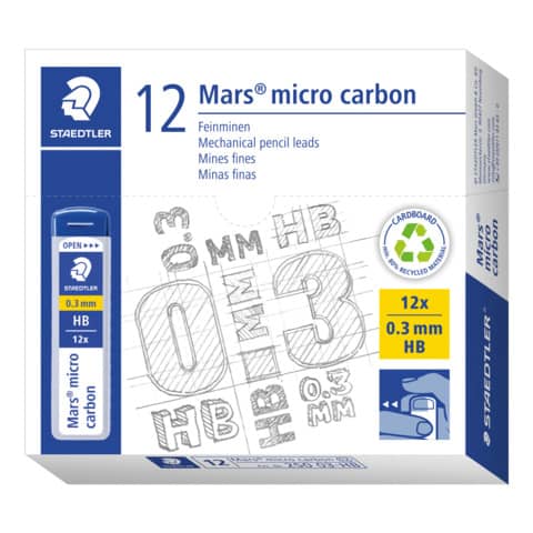 Astuccio 12 mine sottili HB Staedtler Mars Micro Carbon 250 0,3 mm - 250 03-HB